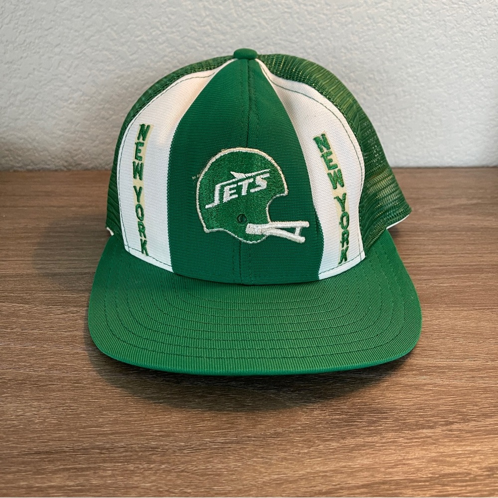 Vintage 80s New York Jets AJD Lucky Stripes Trucker NFL Snapback Hat Green/White